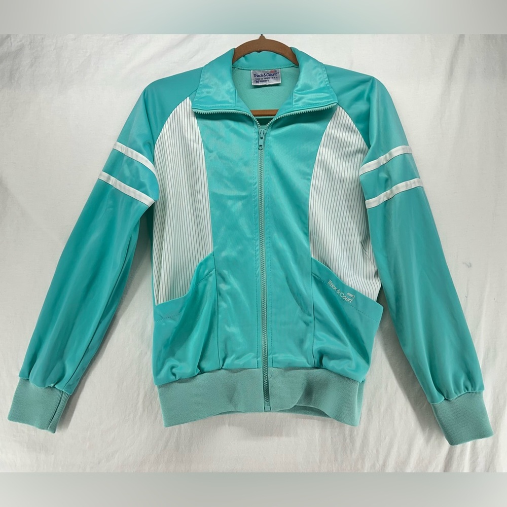 Vintage Track And Court Mint Green Jacket Stripes Retro 80s 90s Zip Up Womens M
